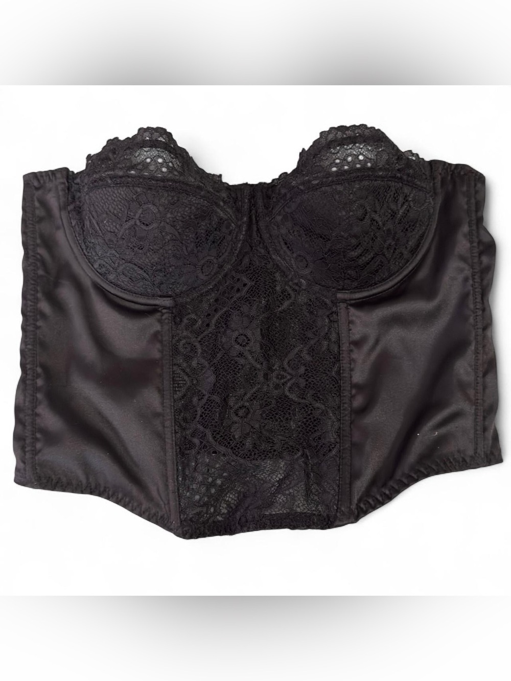 Sincerely Jules Black Satin and Lace Longline
Bustier Corset Top